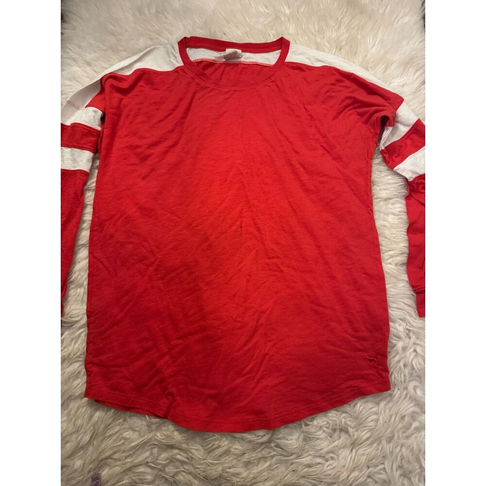 Pink Victoria's Secret Womens Long Sleeve Strip Tee Shirt Size L